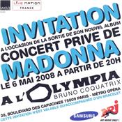 MADONNA - FLYER HARD CANDY / INVITATION OLYMPIA PARIS 6 MAI 2008 / PROMO FRANCE