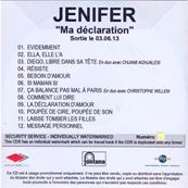 JENIFER / MA DECLARATION / CD ALBUM PROMO NUMEROTE