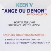 KEEN'V / ANGE OU DEMON / CD SINGLE PROMO 2013