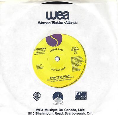 OPEN YOUR HEART / WHITE HEAT / 45T 7 INCH PROMO CANADA