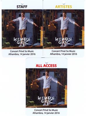 KENDJI GIRAC / 3 PASS CONCERT PRIVE SO MUSIC / ALHAMBRA PARIS 16 JUIN 2016