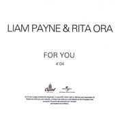 LIAM PAYNE & RITA ORA / FOR YOU / CD SINGLE PROMO FRANCE 2018