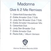 GIVE IT 2 ME / CDS 8 MIXES PROMO UK