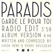 PARADIS / GARDE LE POUR TOI / CD SINGLE PROMO 2014